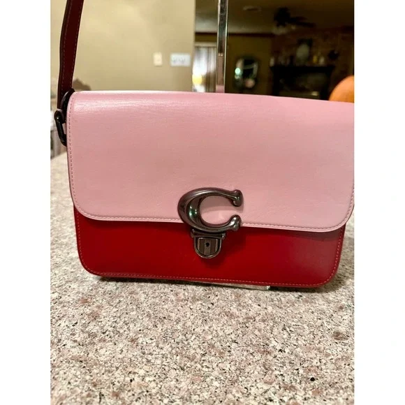 Women's Coach One Size Pink Red Leather Crossbody Bag - Picture 2 of 8